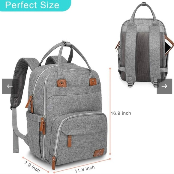 Unisex Babbleroo Gray Travel Diaper Bag Backpack Multi-pockets - Picture 13 of 13
